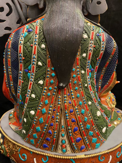 Guru Rinpoche (Padmasambhava) Buddha Statue 55cm / 21.7" Hand-Carved Copper Gilded & Painted – Museum-Quality Ancient Technique Himalayan Art Nepal