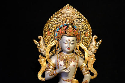 Vajrasattva (Dorje Sempa) Buddha Statue 42cm / 16.5" Hand-Carved Copper Gilded Painted with Mandorla – Masterwork Himalayan Art Nepal