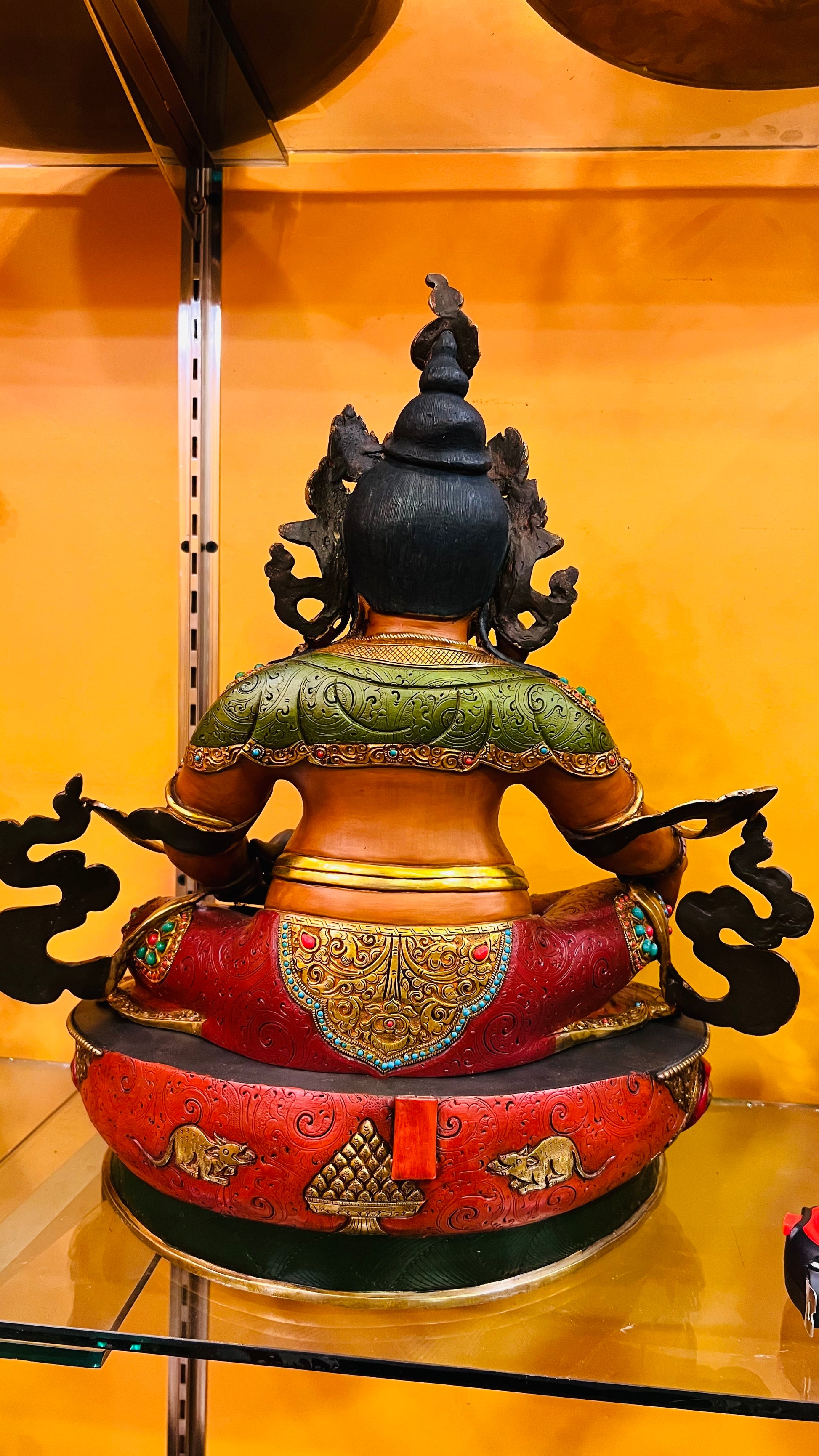 48cm Yellow Jambhala Statue Hand-Carved Copper Painted Three-Color Design – Tibetan Style Wealth Deity Masterwork Nepal | Bo Tree Arts