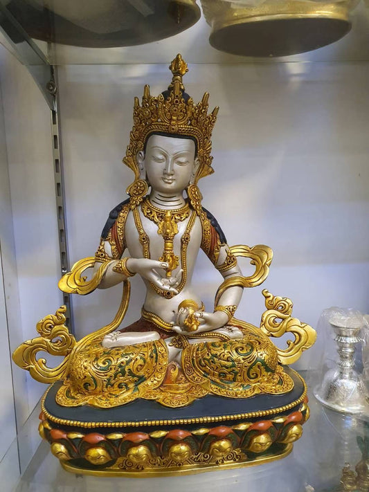 Vajrasattva Statue 33cm Hand-Carved Copper Gilded & Painted – Tibetan Style Meditation Deity Masterwork, Himalayan Art Nepal | Bo Tree Arts