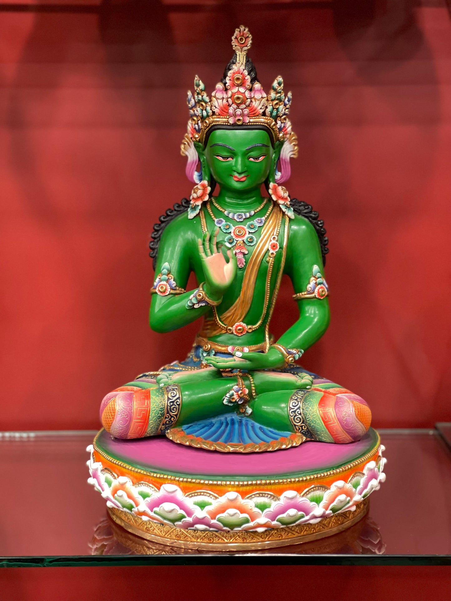 Five Dhyani Buddhas Set Statues 36cm / 14.2" Hand-Carved Copper Painted – Shakya Clan Masterwork Sacred Art Collection Nepal – Handmade Tibetan Buddhist Statue, Lost-Wax Cast Himalayan Art from Nepal