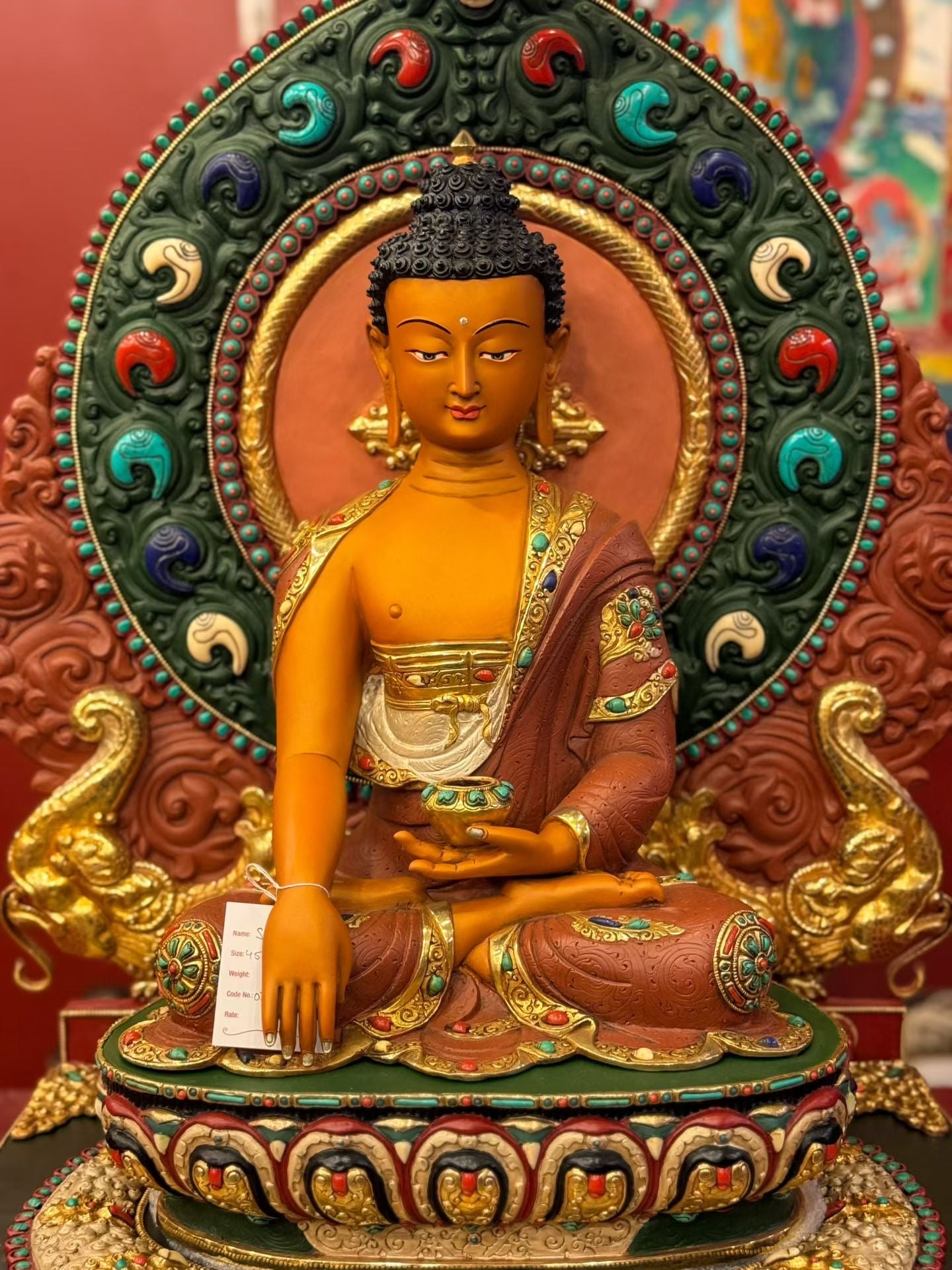 80cm Gilded Copper Painted Shakyamuni Buddha Statue with Vajrasana Throne – 46cm Figure, Tibetan Style Masterwork Himalayan Art Nepal | Bo Tree Arts