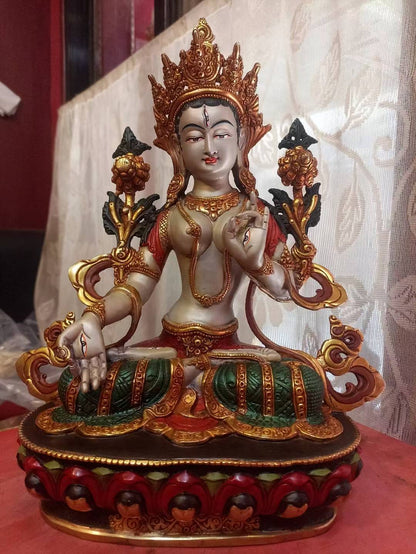 White Tara Statue 33cm Hand-Carved Copper – Traditional Technique, Serene Expression Tibetan Style Bodhisattva Masterwork Himalayan Art Nepal