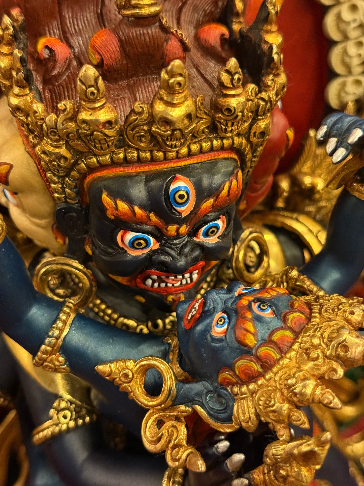 Dorje Phurba/Vajrakilaya Buddha Statue 35cm / 13.8" Hand-Carved Copper Painted with Gilded Accents – Himalayan Art Nepal – Handmade Tibetan Buddhist Statue, Lost-Wax Cast Himalayan Art from Nepal