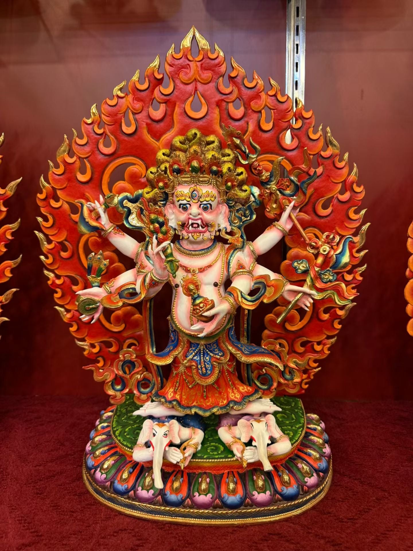 48cm Six-Armed White Mahakala Pure Copper Painted Statue – Shadbhuja Sita Buddhist Protector, Shangpa Lineage Tibetan Deity Sculpture | Bo Tree Arts