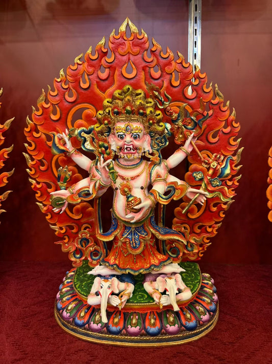 48cm Six-Armed White Mahakala Pure Copper Painted Statue – Shadbhuja Sita Buddhist Protector, Shangpa Lineage Tibetan Deity Sculpture | Bo Tree Arts