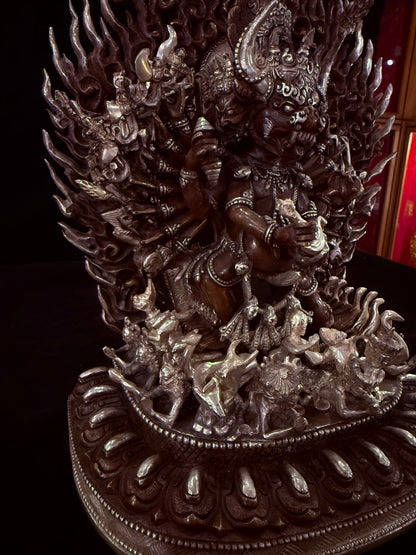 Yamantaka Buddha Statue 30cm / 11.8" Hand-Carved Copper Silver-Gilt – Vajrabhairava Botree Arts Heritage Collection