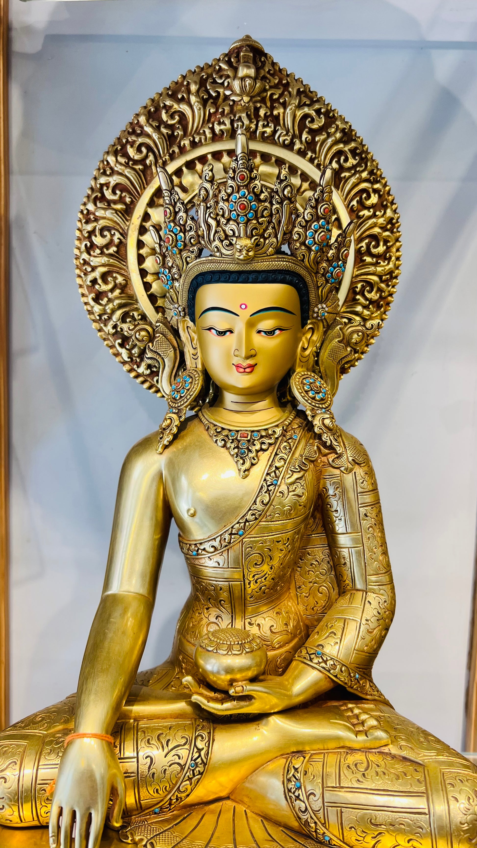 Shakyamuni Buddha Statue 40cm / 15.7" Hand-Carved Copper Gilded with Mandorla – Historical Buddha Botree Arts Himalayan Art | Bo Tree Arts