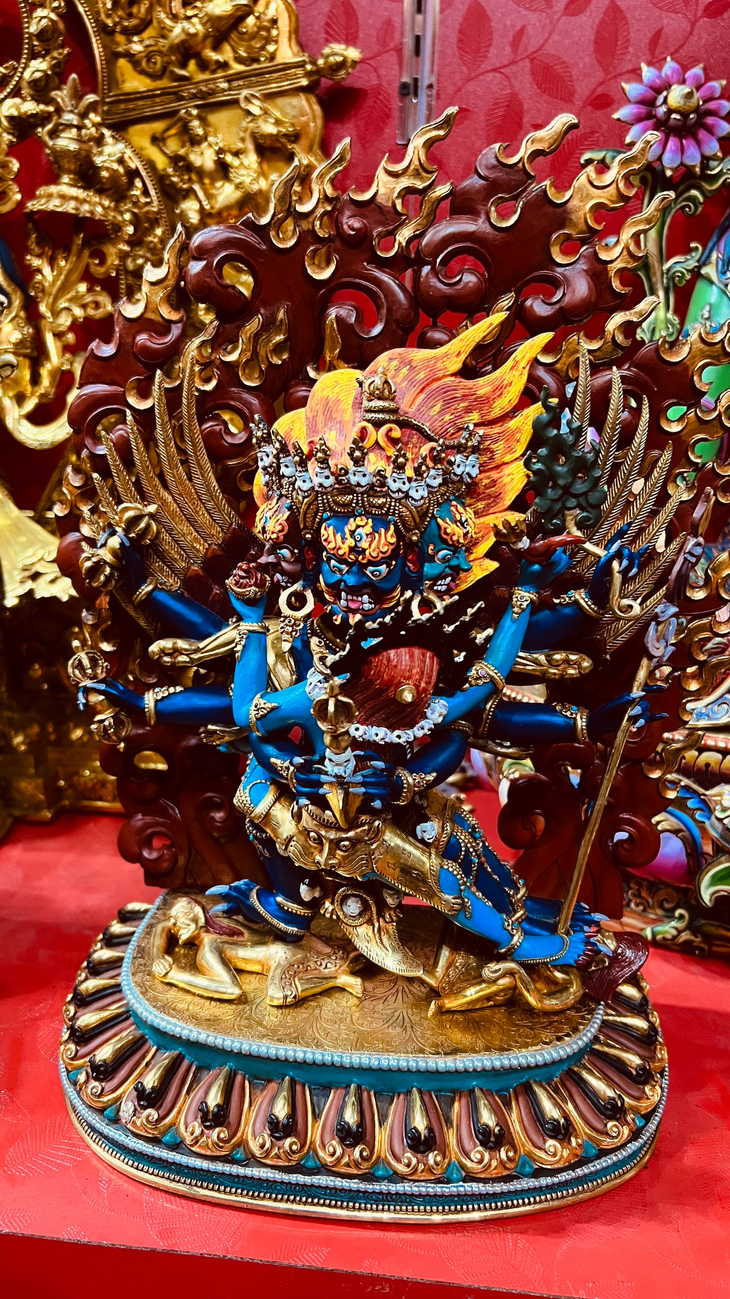 Vajrakilaya Buddha Statue 33cm / 13" Hand-Carved Copper Gilded & Painted – Dorje Phurba Heritage Collection Nepal – Handmade Tibetan Buddhist Statue, Lost-Wax Cast Himalayan Art from Nepal