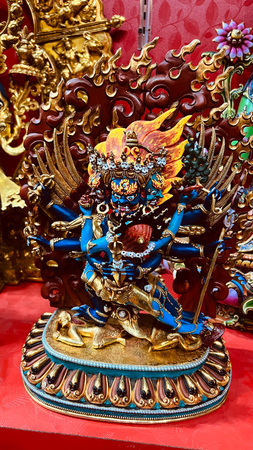 Vajrakilaya Buddha Statue 33cm / 13" Hand-Carved Copper Gilded & Painted – Dorje Phurba Heritage Collection Nepal