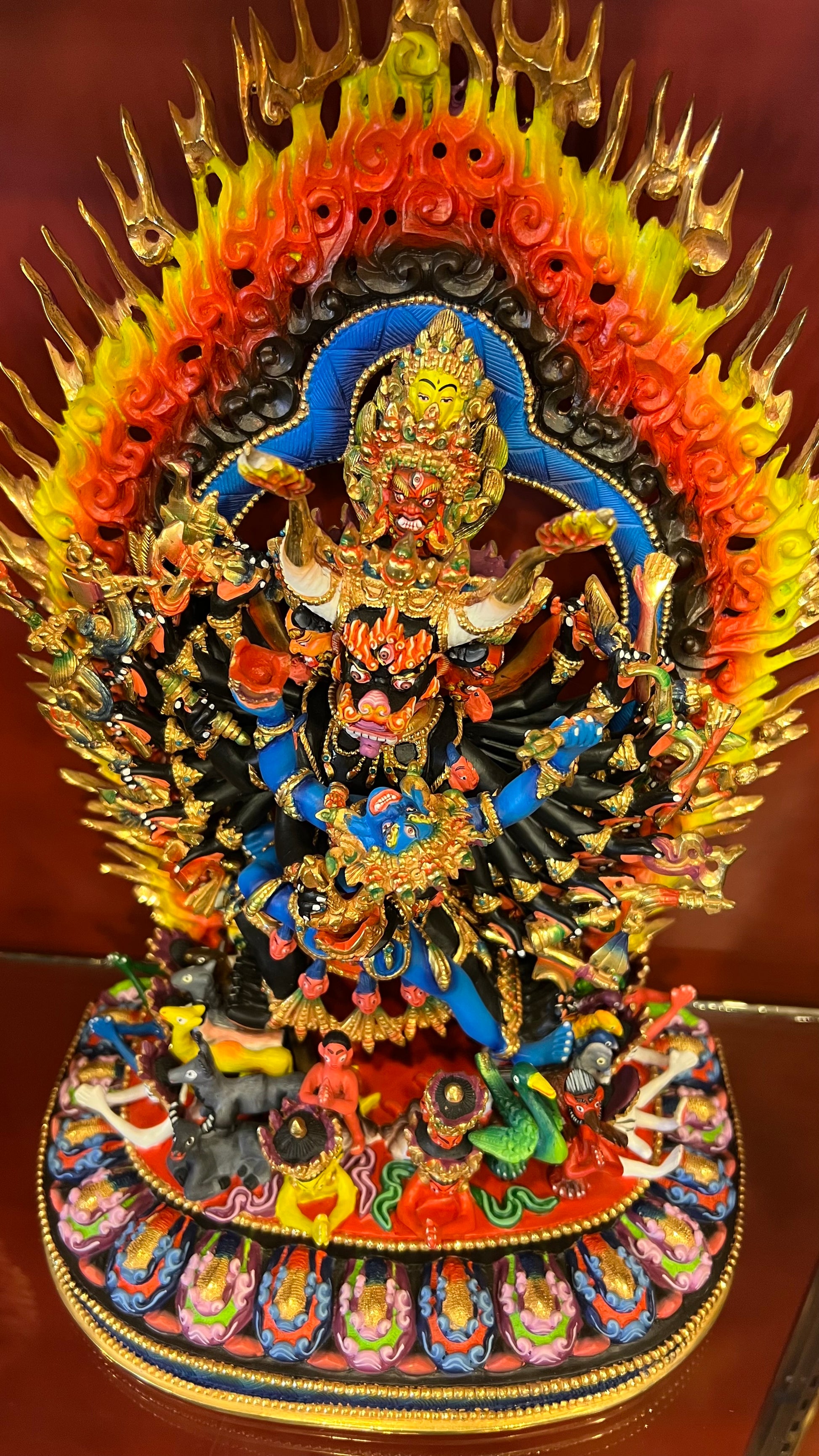 Yamantaka Buddha Statue 36cm / 14.2" Hand-Carved Copper Painted with Gilded Accents – Vajrabhairava Masterwork Botree Arts Nepal | Bo Tree Arts