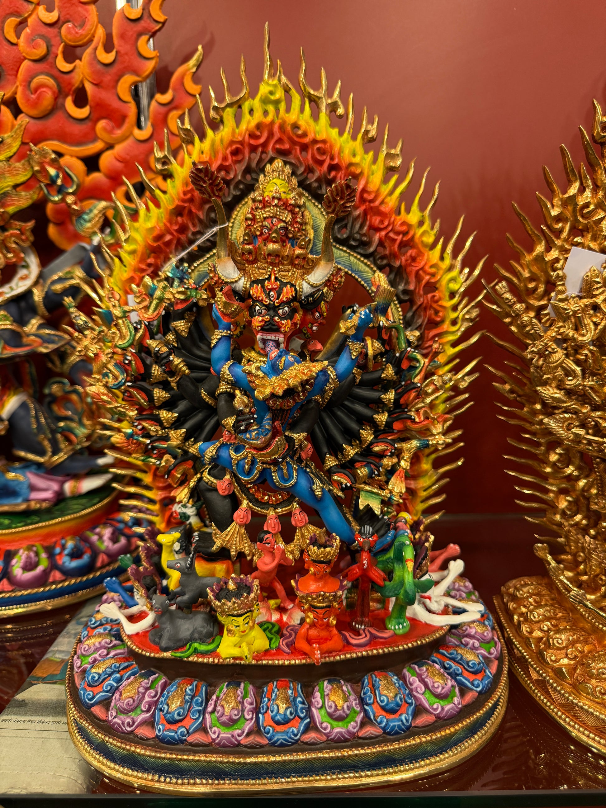 Yamantaka Buddha Statue 36cm / 14.2" Hand-Carved Copper Painted with Gilded Accents – Vajrabhairava Masterwork Botree Arts Nepal | Bo Tree Arts