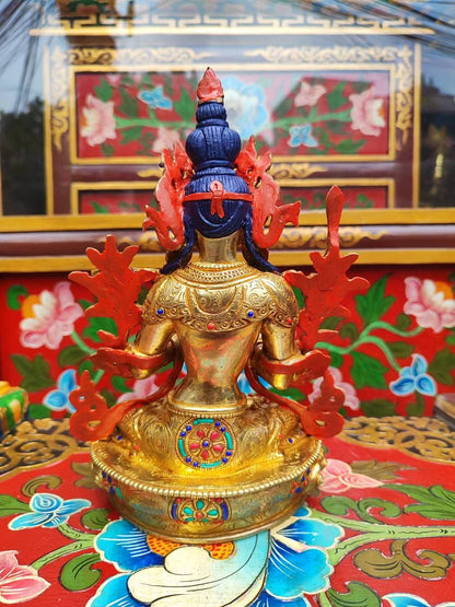 White Manjushri (Sita Manjushri) Wisdom Bodhisattva Statue 23cm / 9" Hand-Carved Copper Gilded – Himalayan Art Nepal