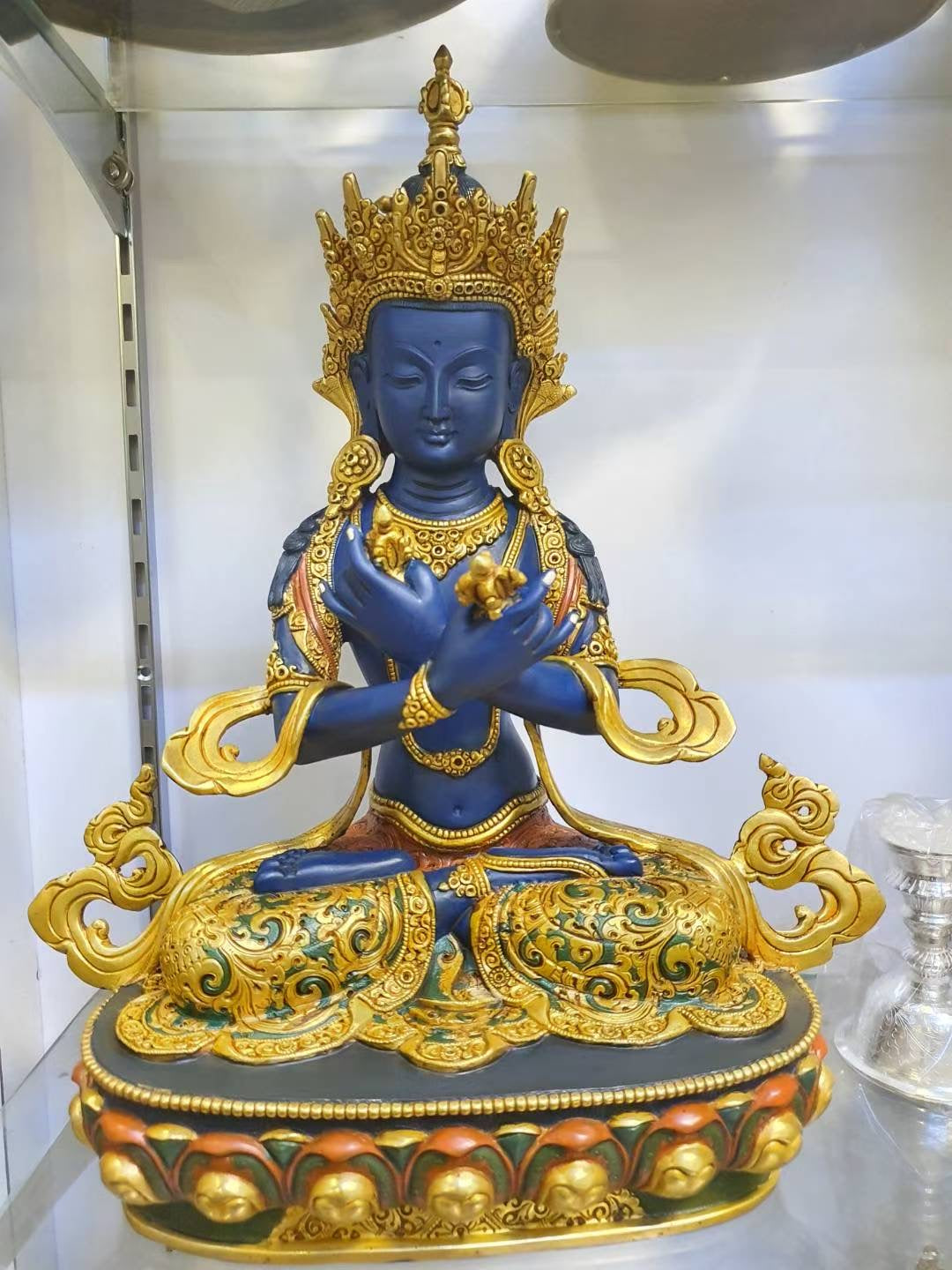 Vajradhara Statue 33cm Hand-Carved Copper Gilded & Painted – Tibetan Style Primordial Buddha Masterwork, Fine Craftsmanship Himalayan Art Nepal | Bo Tree Arts