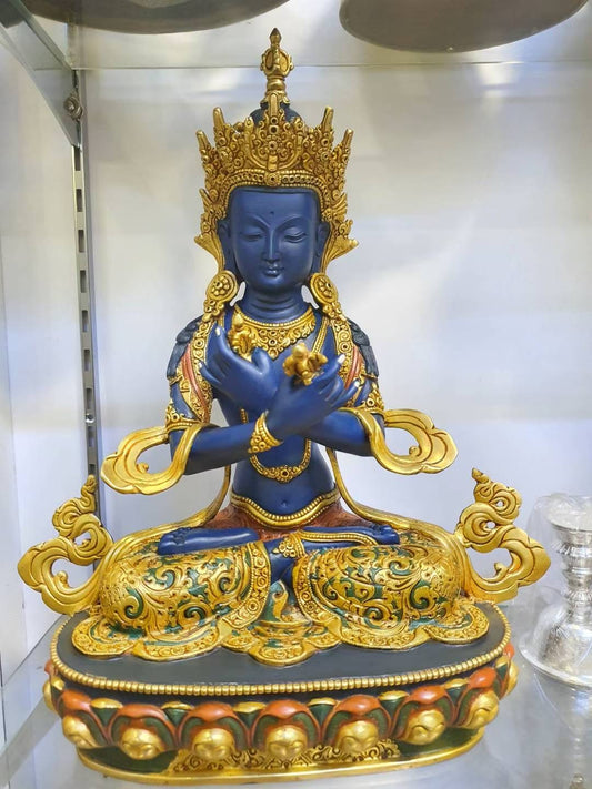Vajradhara Statue 33cm Hand-Carved Copper Gilded & Painted – Tibetan Style Primordial Buddha Masterwork, Fine Craftsmanship Himalayan Art Nepal | Bo Tree Arts