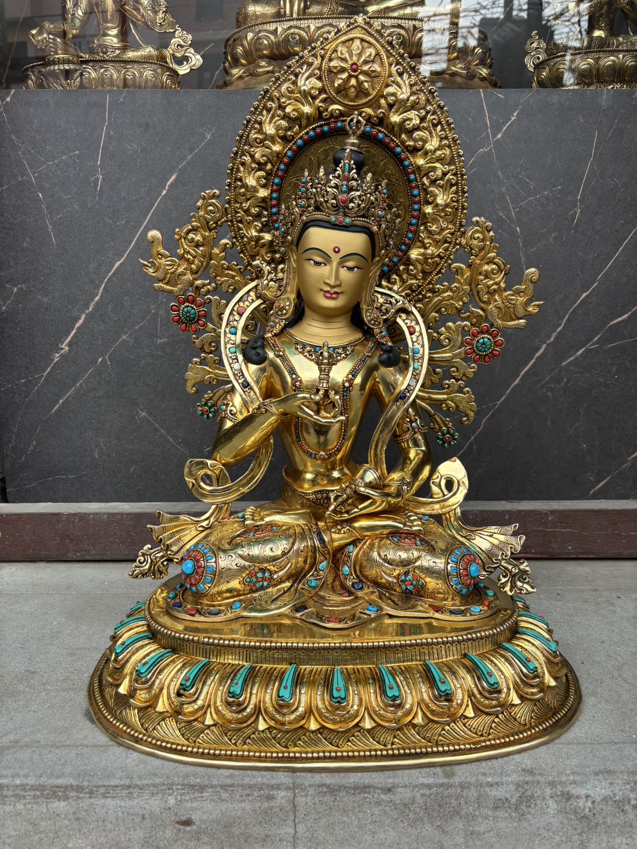 Vajrasattva (Dorje Sempa) Buddha Statue 50cm / 19.7" Hand-Carved Copper Gilded Himalayan Art Nepal | Bo Tree Arts