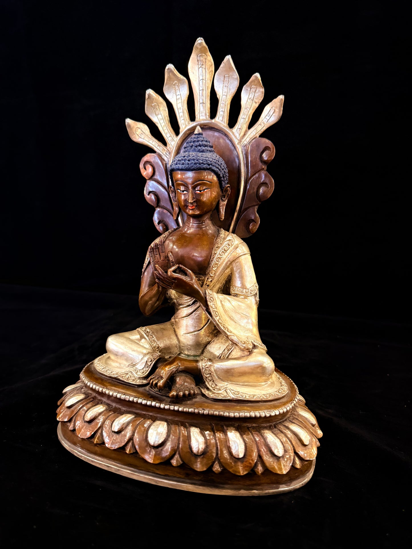 Nagarjuna Buddha Statue 28cm / 11" Hand-Carved Copper Silver-Gilt – Great Philosopher Botree Arts Heritage Collection – Handmade Tibetan Buddhist Statue, Lost-Wax Cast Himalayan Art from Nepal