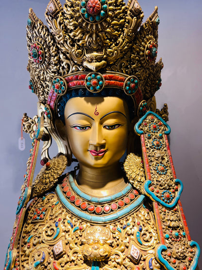 Buddha Shakyamuni Statue 100cm / 39.4" Hand-Carved Copper Gilded – Crowned Historical Buddha Museum-Quality Collection Nepal