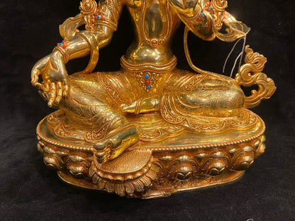 Green Tara (Mother of Liberation) Buddha Statue 35cm / 13.8" Hand-Carved Copper Gilded with Gemstone Inlay – Himalayan Art Nepal