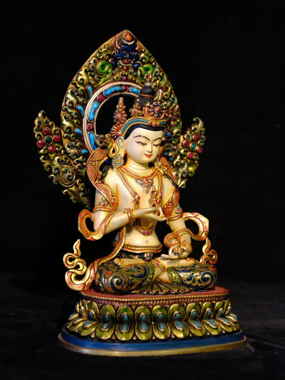 Vajrasattva (Dorje Sempa) Buddha Statue 28cm / 11" Hand-Carved Copper Gilded Painted with Gemstone Inlay – Himalayan Art Nepal