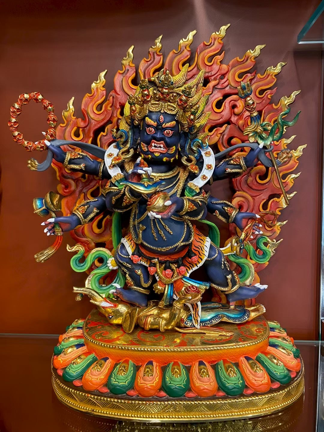 Six-Armed Mahakala (Great Black Protector) Statue 35cm / 13.8" Hand-Carved Copper Gilded Painted – Himalayan Art Nepal – Handmade Tibetan Buddhist Statue, Lost-Wax Cast Himalayan Art from Nepal