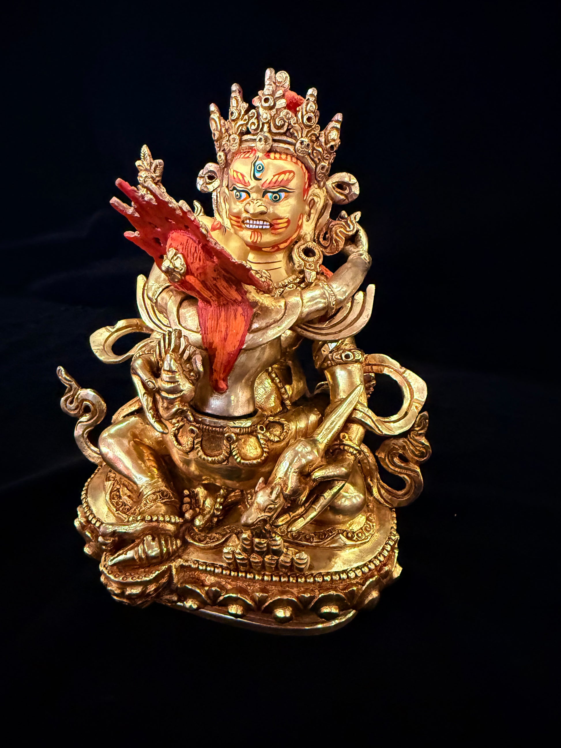 Green Jambhala Buddha Statue 21cm / 8.3" Hand-Carved Copper Gilded – Dzambhala Artisan Masterwork Nepal | Bo Tree Arts