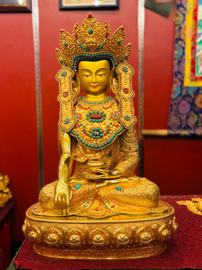 Shakyamuni Buddha Statue 60cm / 23.6" Hand-Carved Copper Gilded – Crowned Enlightenment Figure Masterwork Handmade in Nepal