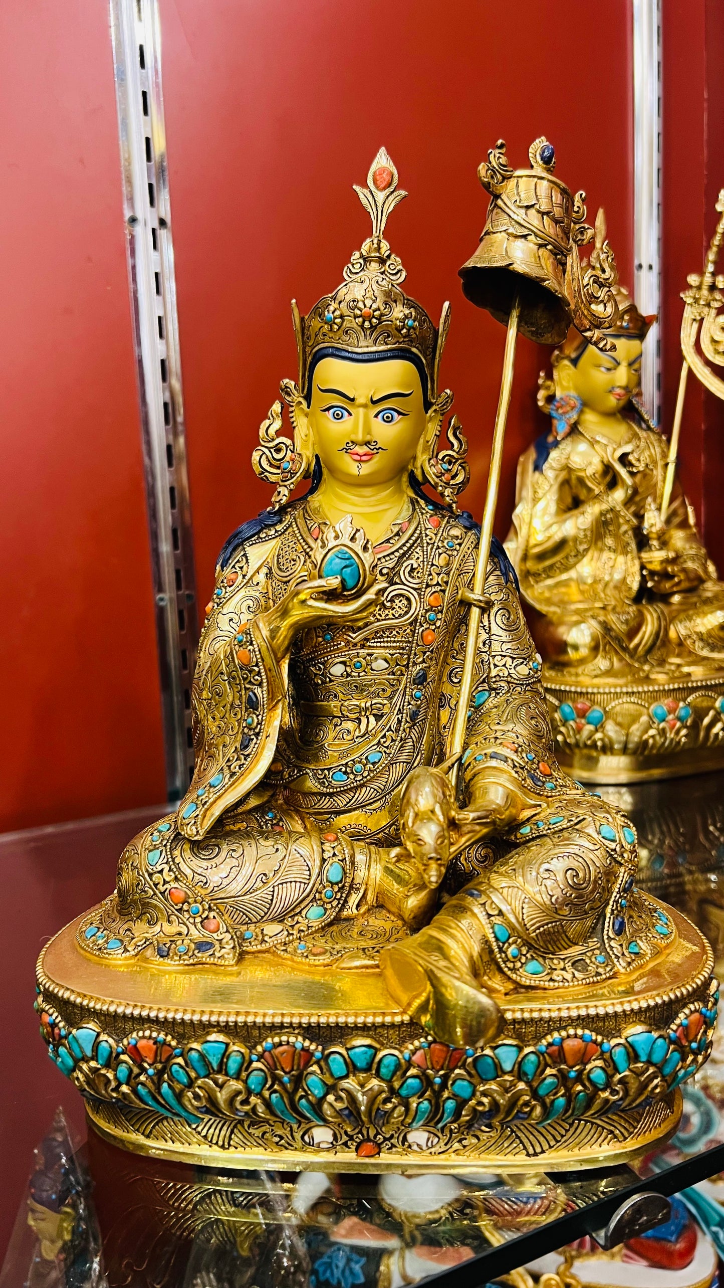 Guru Jambhala Statue 30cm Hand-Carved Copper Gilded with Gemstone Inlay – Shakya Clan Masterwork, Himalayan Artisan Treasure from Nepal – Handmade Tibetan Buddhist Statue, Lost-Wax Cast Himalayan Art from Nepal