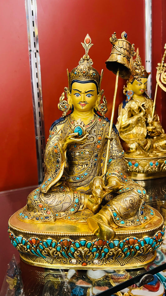 Guru Jambhala Statue 30cm Hand-Carved Copper Gilded with Gemstone Inlay – Shakya Clan Masterwork, Himalayan Artisan Treasure from Nepal | Bo Tree Arts