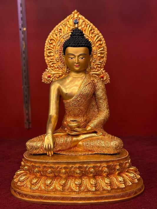Shakyamuni Buddha (Historical Buddha) Statue 49cm / 19.3" Hand-Carved Copper Gilded with Mandorla – Handmade in Nepal | Bo Tree Arts