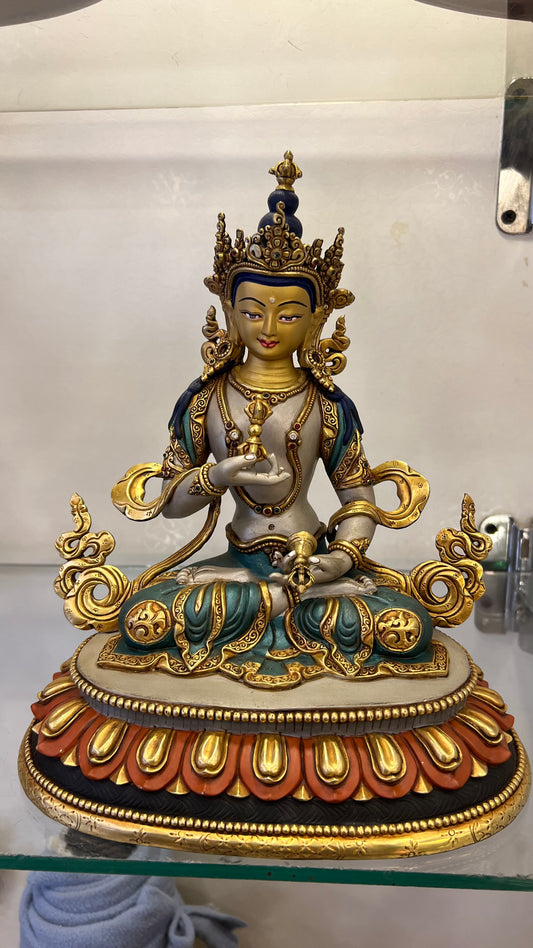 Vajrasattva Hand-Carved Copper Gilded & Painted Statue 23cm / 9" – Ancient Technique Tibetan Style Purification Deity Masterwork Himalayan Art Nepal | Bo Tree Arts