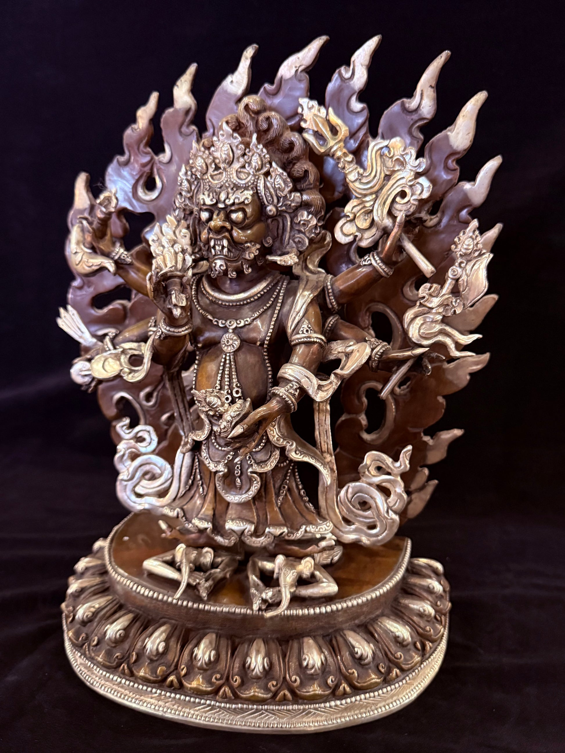 White Mahakala Buddha Statue 34cm / 13.4" Hand-Carved Copper Silver-Gilt – Shadbhuja Sita Botree Arts Masterwork | Bo Tree Arts
