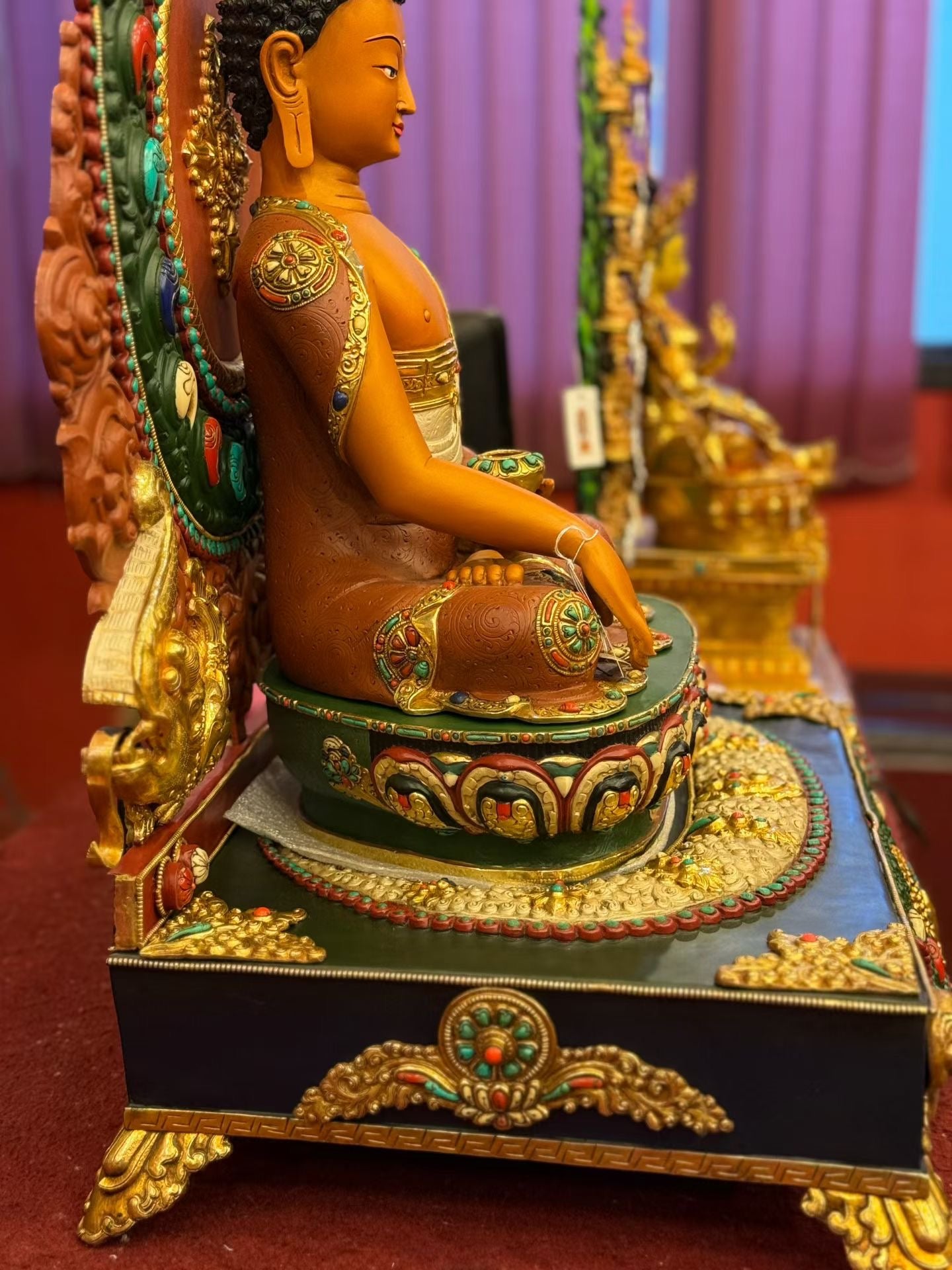 80cm Gilded Copper Painted Shakyamuni Buddha Statue with Vajrasana Throne – 46cm Figure, Tibetan Style Masterwork Himalayan Art Nepal – Handmade Tibetan Buddhist Statue, Lost-Wax Cast Himalayan Art from Nepal