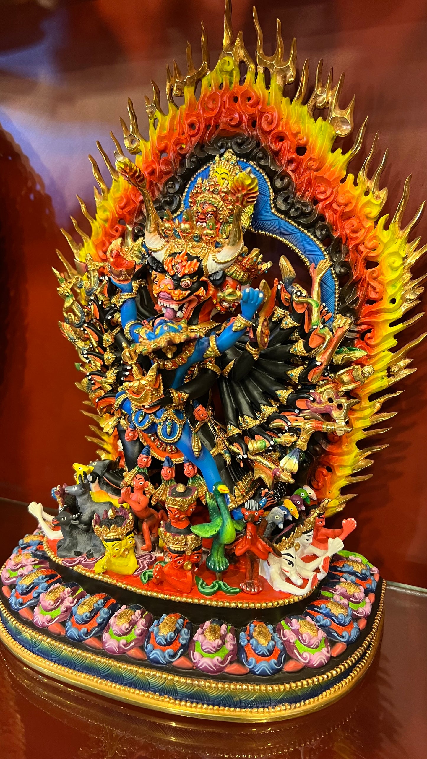 Yamantaka Buddha Statue 36cm / 14.2" Hand-Carved Copper Painted with Gilded Accents – Vajrabhairava Masterwork Botree Arts Nepal – Handmade Tibetan Buddhist Statue, Lost-Wax Cast Himalayan Art from Nepal