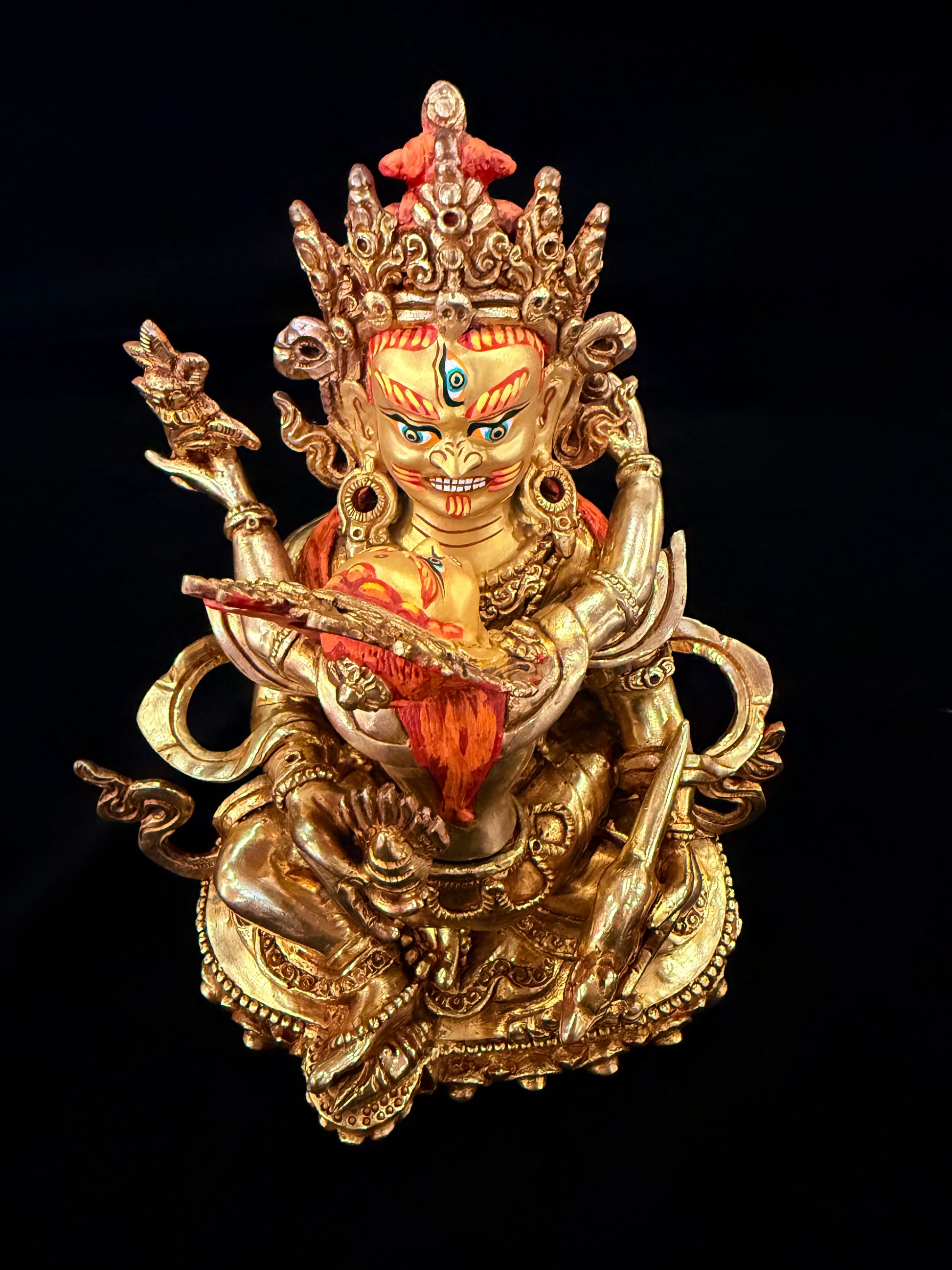Green Jambhala Buddha Statue 21cm / 8.3" Hand-Carved Copper Gilded – Dzambhala Artisan Masterwork Nepal | Bo Tree Arts
