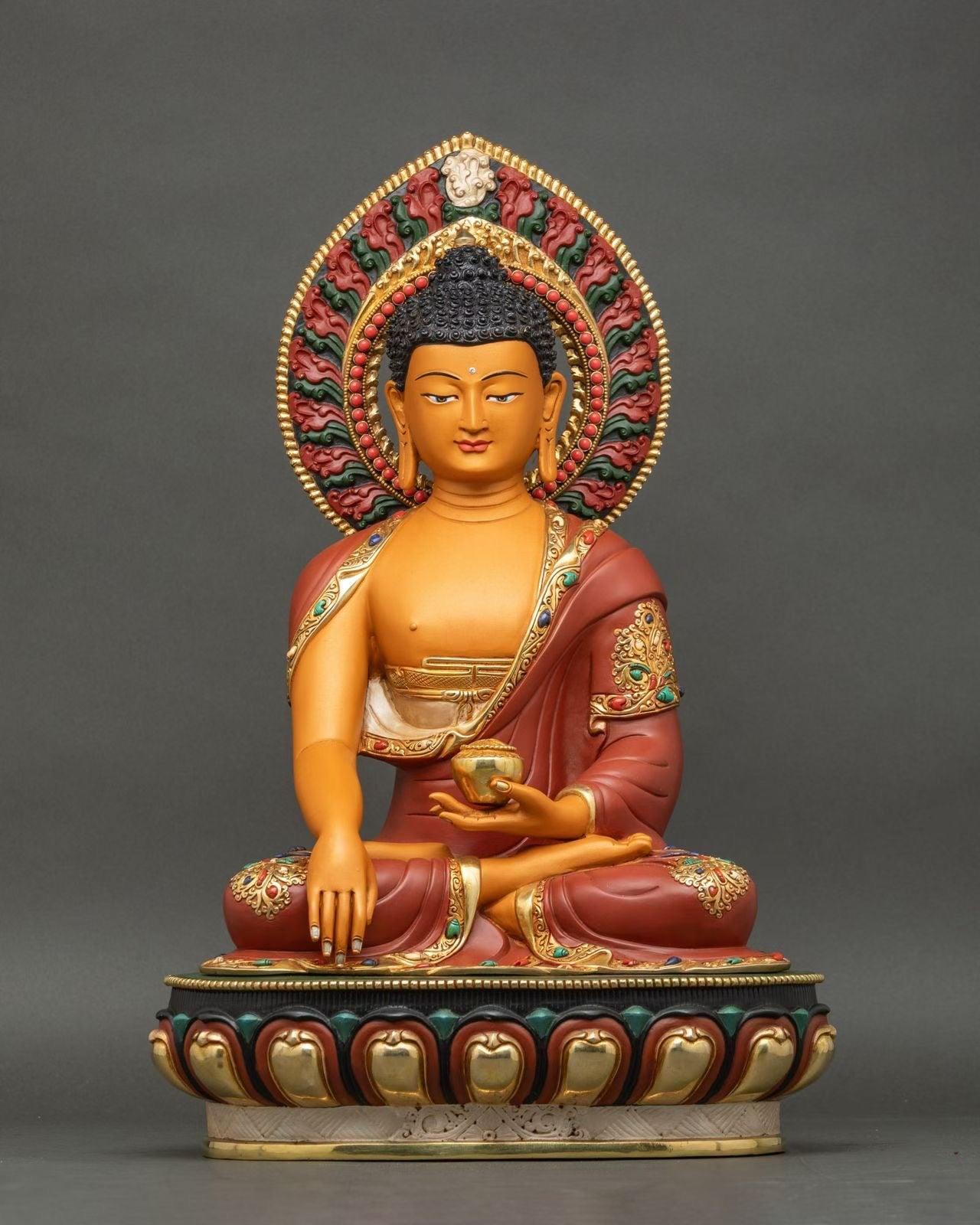 Triple Gem Buddha (Shakyamuni Medicine Buddha Amitabha) Statues 50cm / 19.7" Hand-Carved Copper Gilded Painted – Handmade in Nepal | Bo Tree Arts