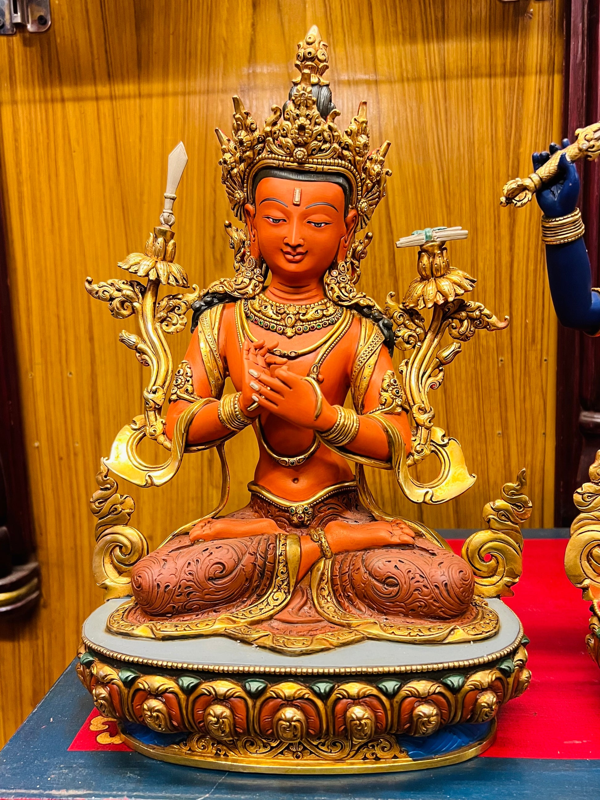 Manjushri Five Deities Set Buddha Statues 34cm / 13.4" Hand-Carved Copper Painted with Gilded Accents – Shakya Clan Masterwork Nepal | Bo Tree Arts