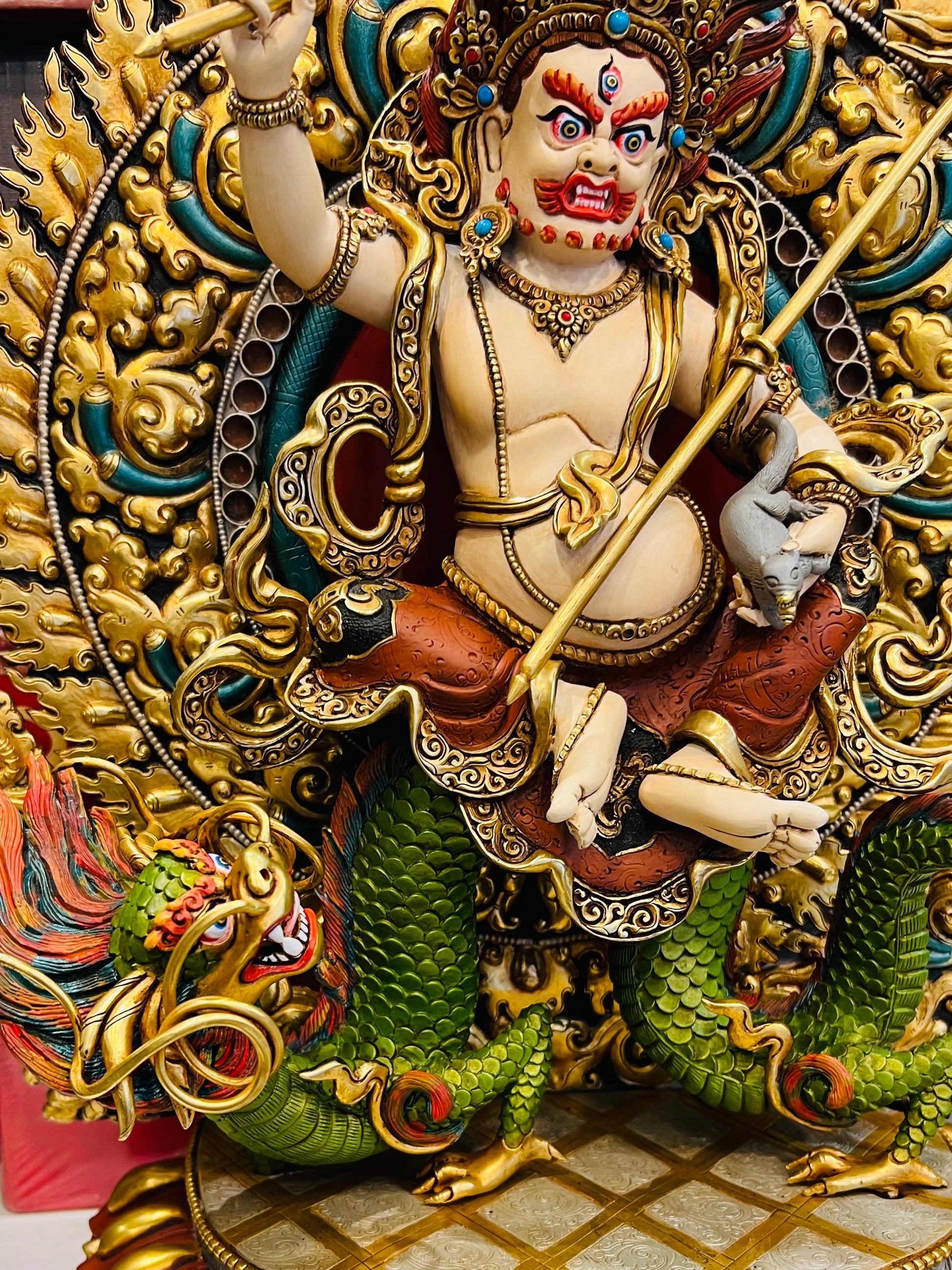 White Jambhala (Wealth Deity) Buddha Statue 45cm / 17.7" Hand-Carved Copper Gilded Painted – Museum-Quality Himalayan Art Nepal | Bo Tree Arts