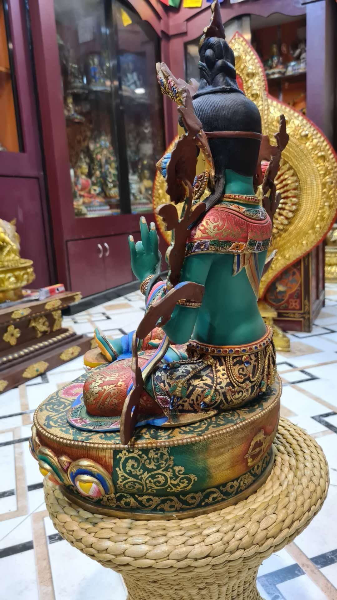 48cm Green Tara Statue Hand-Carved Copper Gilded & Painted – Serene Expression Tibetan Style Bodhisattva Masterwork Nepal – Handmade Tibetan Buddhist Statue, Lost-Wax Cast Himalayan Art from Nepal