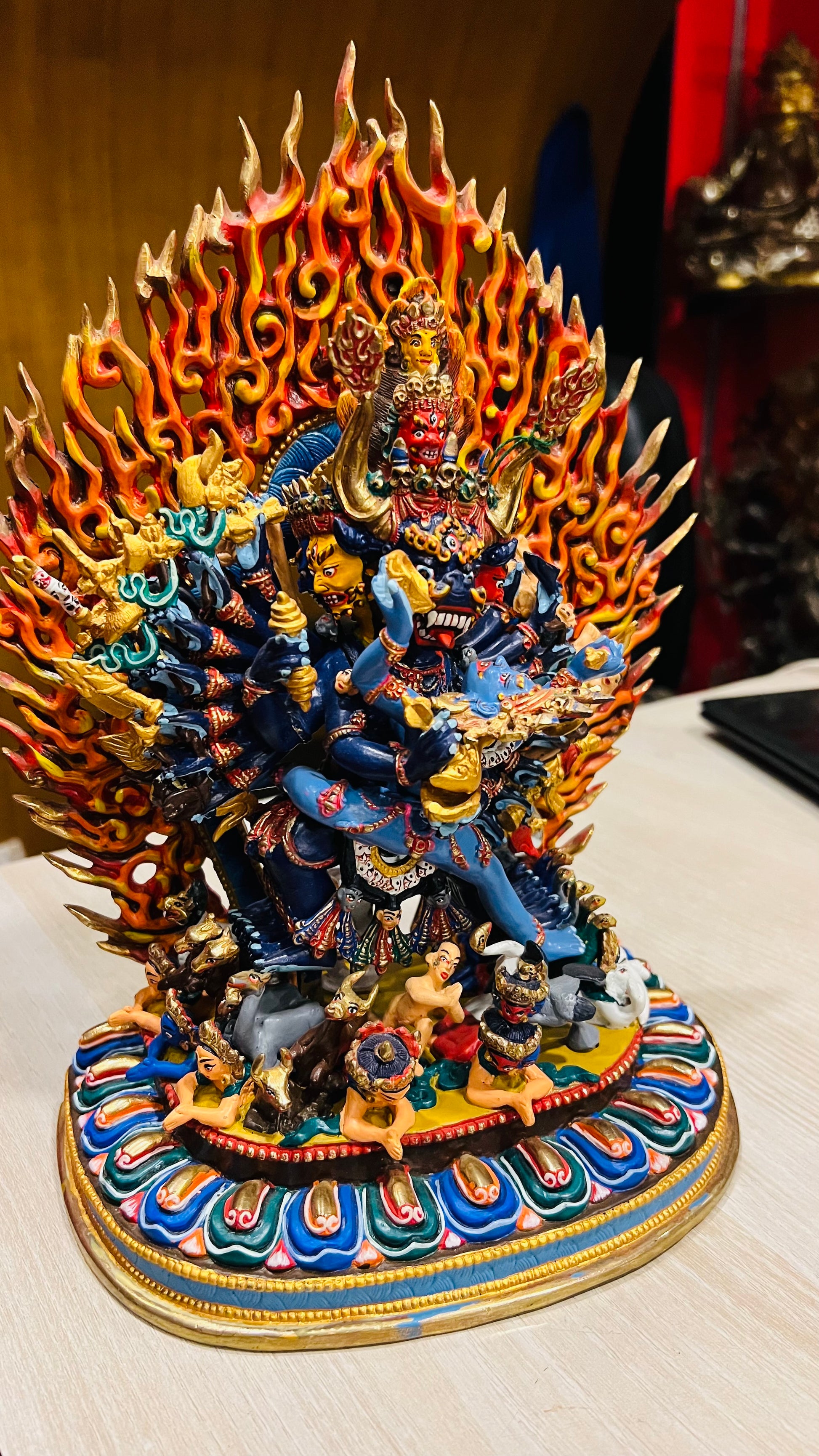 Yamantaka Buddha Statue 30cm / 11.8" Hand-Carved Copper Painted – Vajrabhairava Yab-Yum Masterwork Handmade in Nepal | Bo Tree Arts