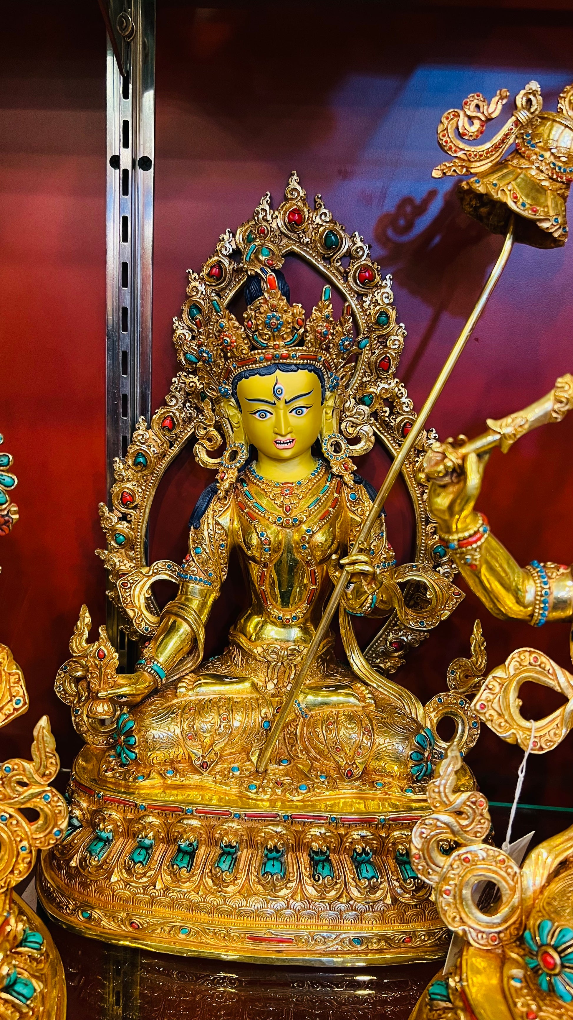 33cm Sitatapatra White Parasol Buddha Statue Hand-Carved Copper Gilded with Gemstone Inlay & Mandorla – Tibetan Buddhist Dharma Protector Deity Masterwork Nepal | Bo Tree Arts