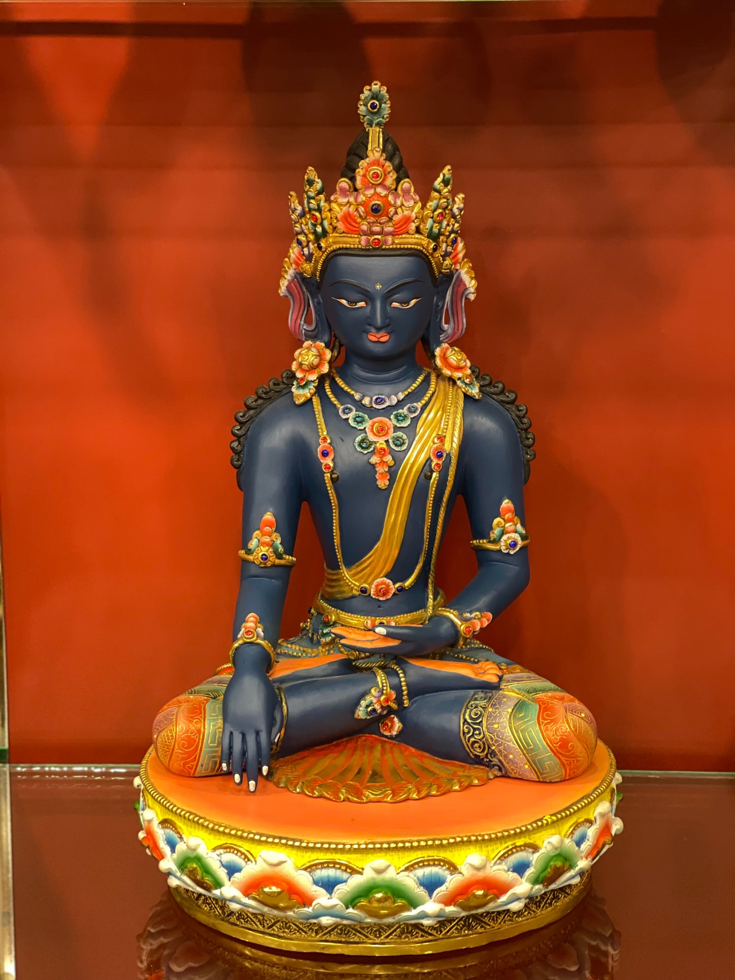 Five Dhyani Buddhas Set Statues 36cm / 14.2" Hand-Carved Copper Painted – Shakya Clan Masterwork Sacred Art Collection Nepal – Handmade Tibetan Buddhist Statue, Lost-Wax Cast Himalayan Art from Nepal