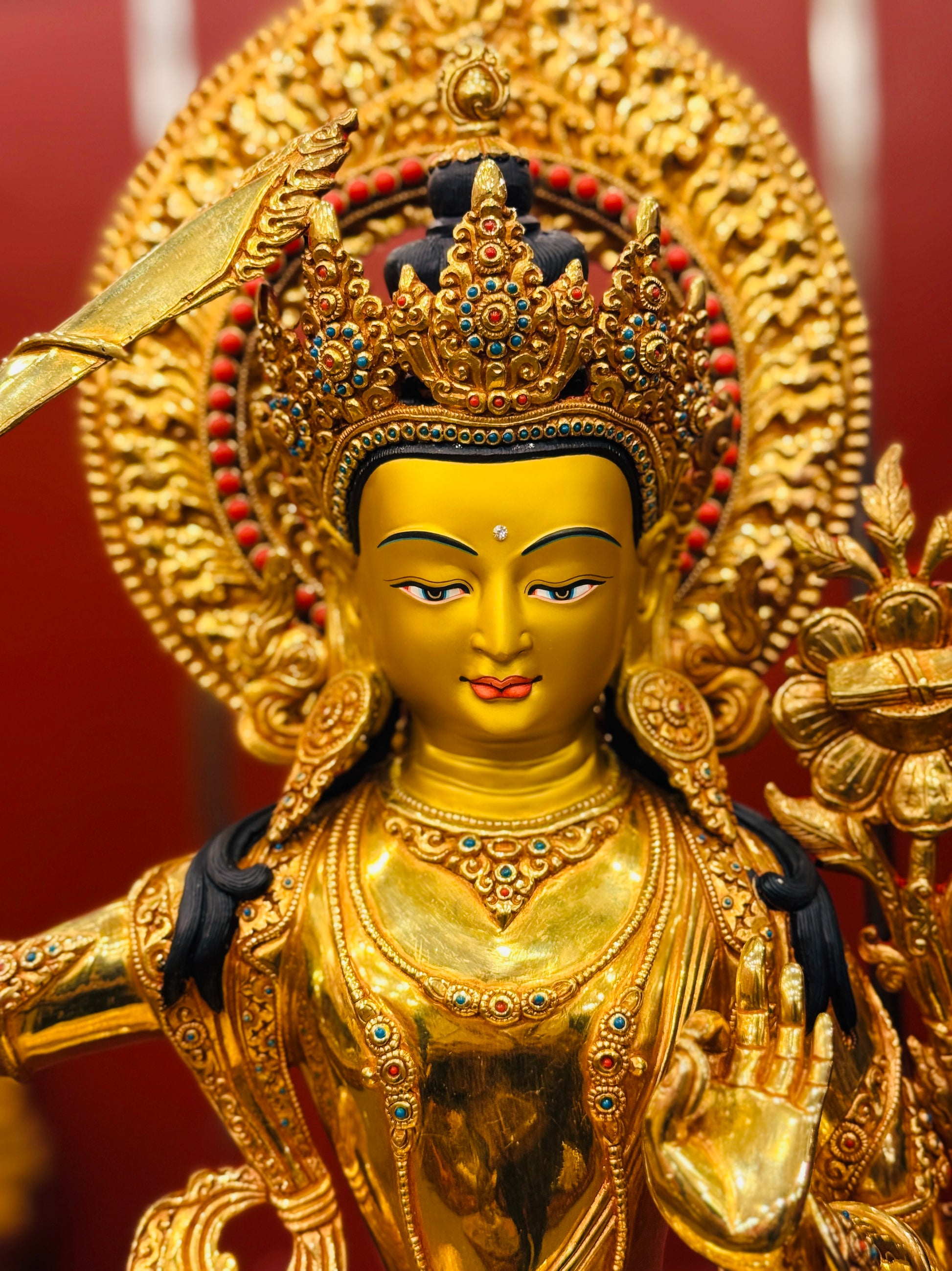 Chenrezig Buddha Statue 50cm / 19.7" Hand-Carved Copper Gilded with Gemstone Inlay – Four-Armed Avalokiteshvara Botree Arts Nepal | Bo Tree Arts