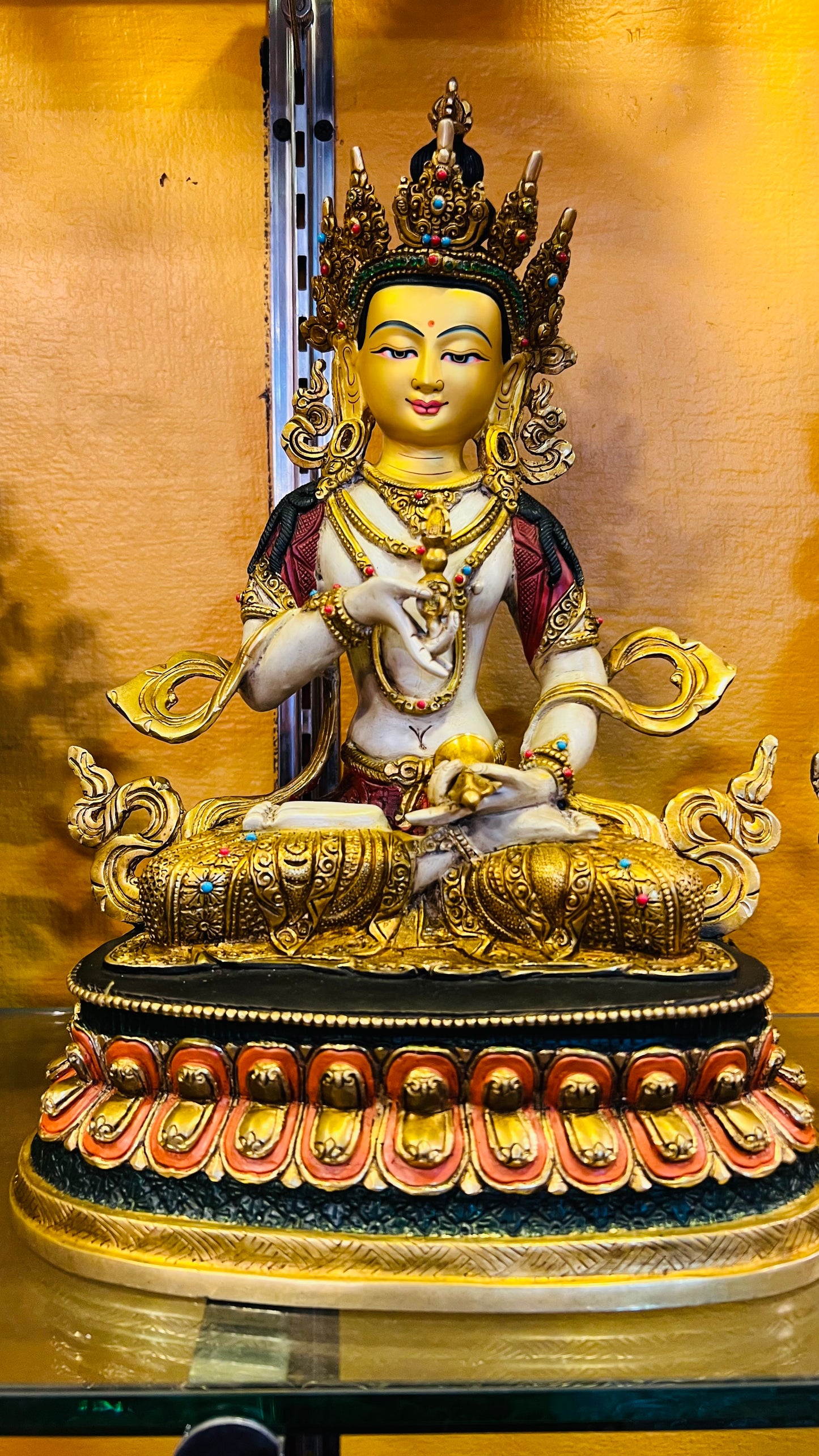 Vajrasattva Buddha Statue 33cm / 13" Hand-Carved Copper Painted – Ancient Technique Masterwork Himalayan Art Nepal – Handmade Tibetan Buddhist Statue, Lost-Wax Cast Himalayan Art from Nepal