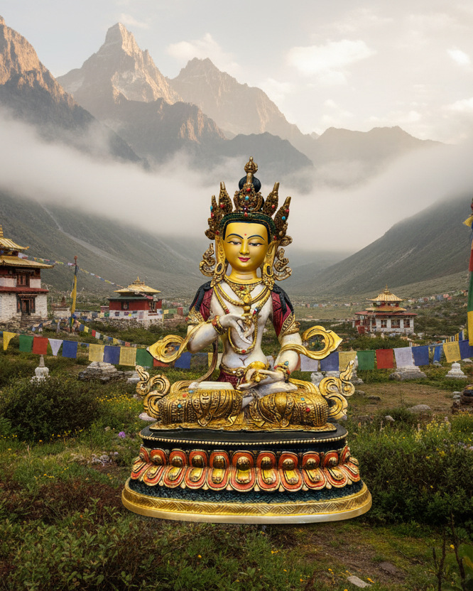 Vajrasattva Buddha Statue 33cm / 13" Hand-Carved Copper Painted – Ancient Technique Masterwork Himalayan Art Nepal – Handmade Tibetan Buddhist Statue, Lost-Wax Cast Himalayan Art from Nepal