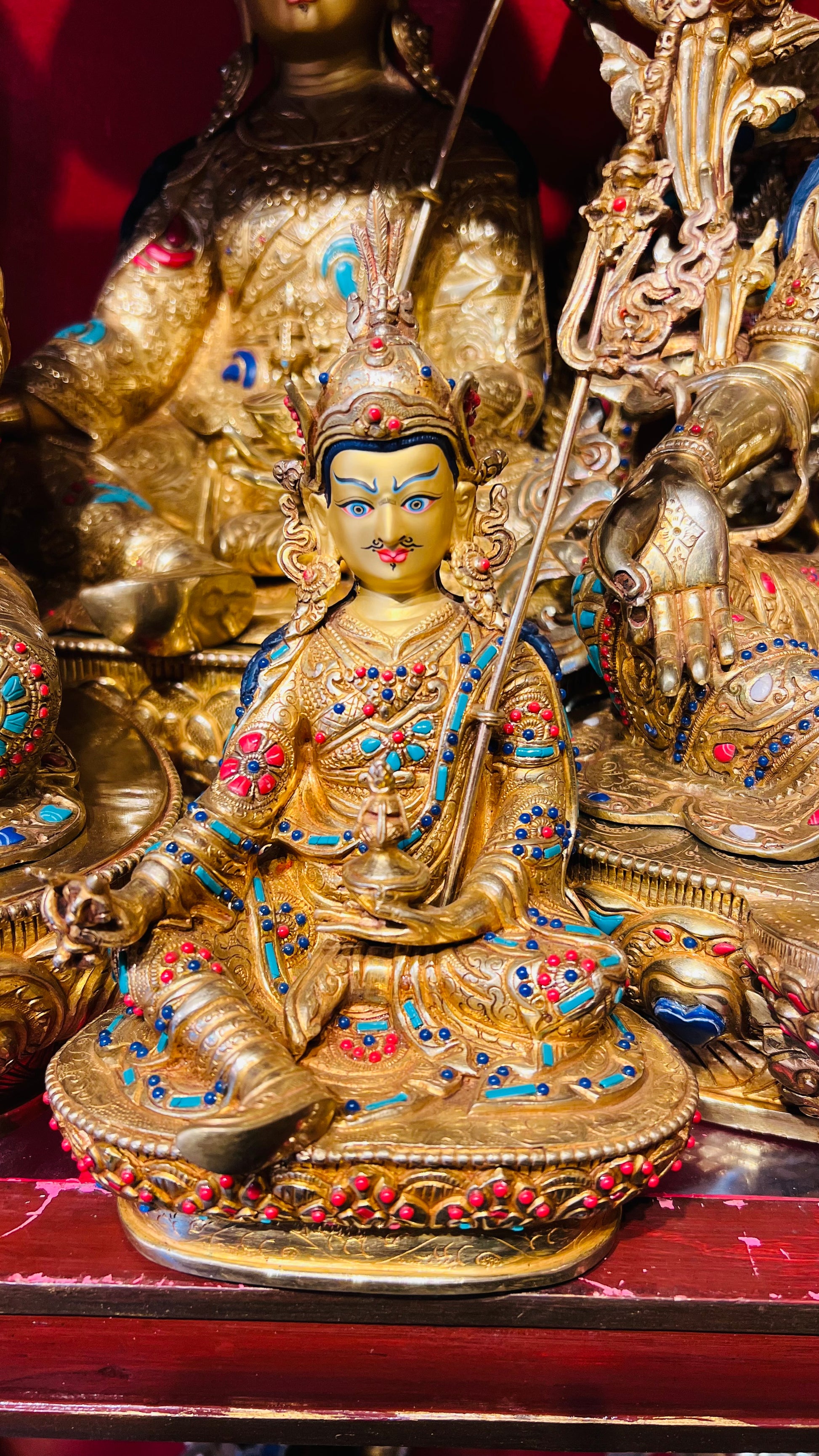 23cm Guru Rinpoche Padmasambhava Pure Hand-Carved Copper Statue – Gold-Plated with Inlaid Gemstones, Tibetan Style Masterwork Himalayan Art Nepal | Bo Tree Arts