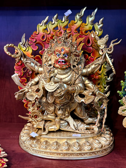 Six-Armed Mahakala Buddha Statue 35cm / 13.8" Hand-Carved Copper Gilded – Dharma Protector Masterwork Botree Arts Nepal