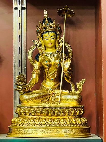 White Parasol Buddha Statue 25cm / 9.8" Hand-Carved Copper Gilded – Sitatapatra Artisan Masterwork Nepal