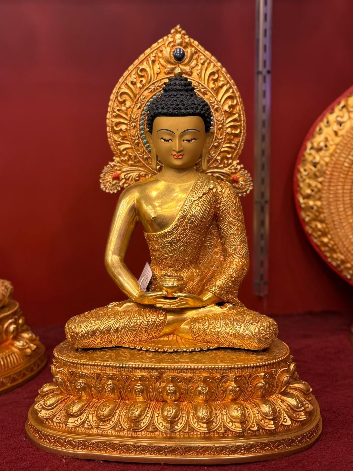 Amitabha (Buddha of Infinite Light) Statue 49cm / 19.3" Hand-Carved Copper Gilded with Mandorla -Himalayan Art Nepal – Handmade Tibetan Buddhist Statue, Lost-Wax Cast Himalayan Art from Nepal