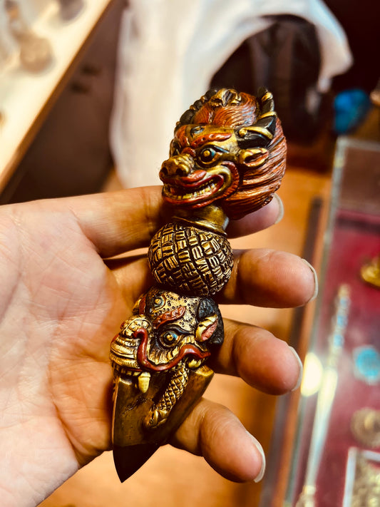 Yamantaka Vajra Ritual Scepter 14cm / 5.5" Solid Copper Gilded – Buffalo-Head Ritual Implement Botree Arts Himalayan Art | Bo Tree Arts